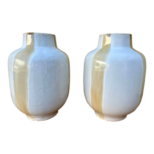 A Pair of Mid-Century Modern Two-Tone Studio Pottery Ceramic Vases.Circa 1970s