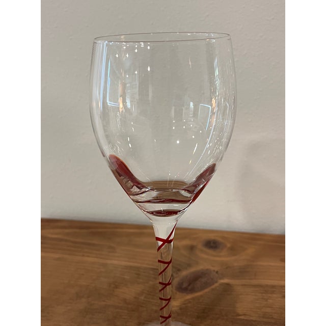Vintage Clear Art Glass Wine Goblets With Red Swirl Stems - Set of 10 For Sale - Image 12 of 12