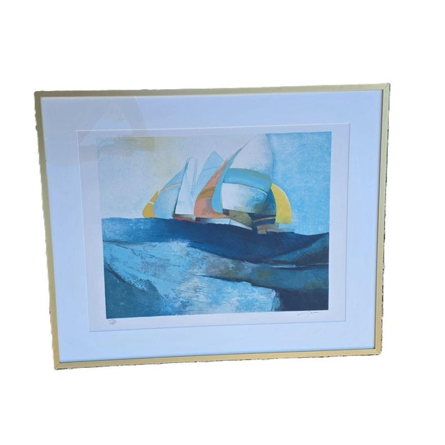 Blue Claude Gaveau, Yellow Sails, 1980s, Lithograph, Framed For Sale - Image 8 of 8