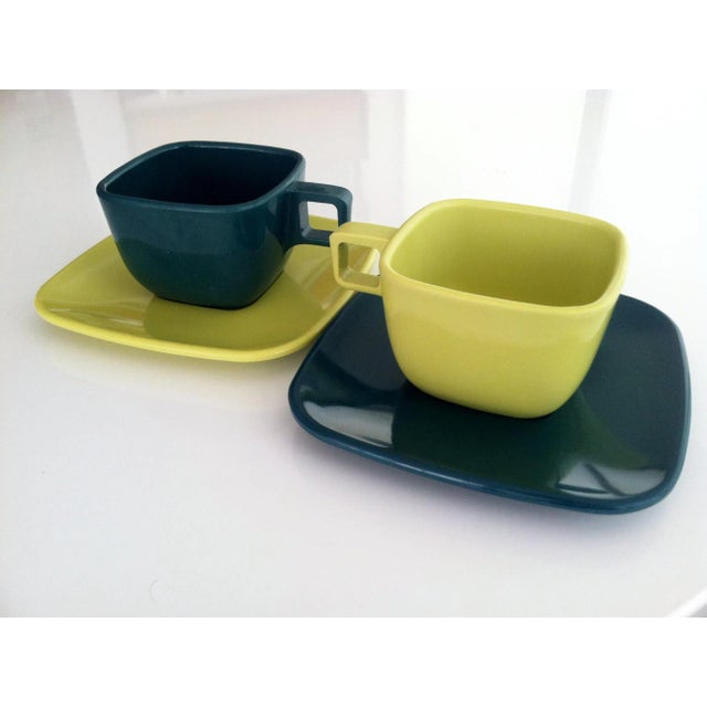 Yellow Melamine Cups and Saucers - Set of 14 For Sale - Image 8 of 8