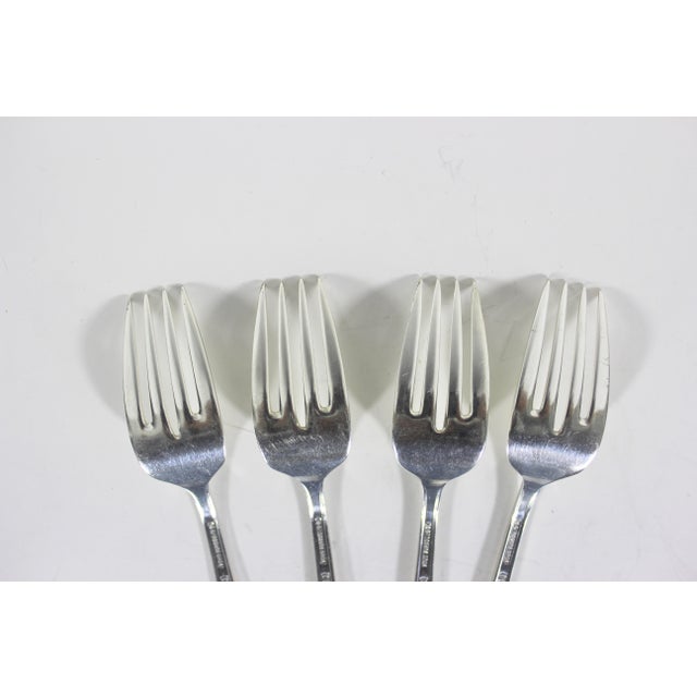 Metal 1937 First Love Set of 4 Vintage Silver Individual Salad Forks Slot Tine, Rogers, Four Plated Matching, Small Dessert Fork For Sale - Image 7 of 9