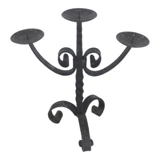 1960s Brutalist Mid Century Modern Wrought Iron Black Pillar Candleholder For Sale