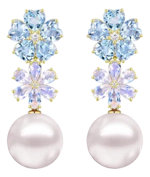 Nina Zhou 8.48ctw Island Blossoms Aquamarine Moonstone Diamond & Freshwater Pearl Convertible Drop Earrings
