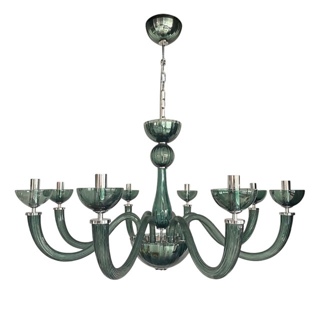 Murano Style Glass Chandelier in Light Green Italian Art Glass by Simoeng For Sale