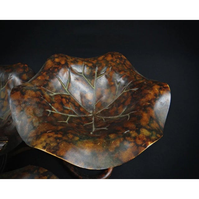 Leaf-Shaped 3-Tiered Lotus Bird Bath in Metal, 2000s For Sale - Image 10 of 14