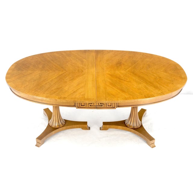 Light American Walnut Fluted Tripod Bases 2x17" Leaf Banded Oval Dining Table For Sale - Image 10 of 12