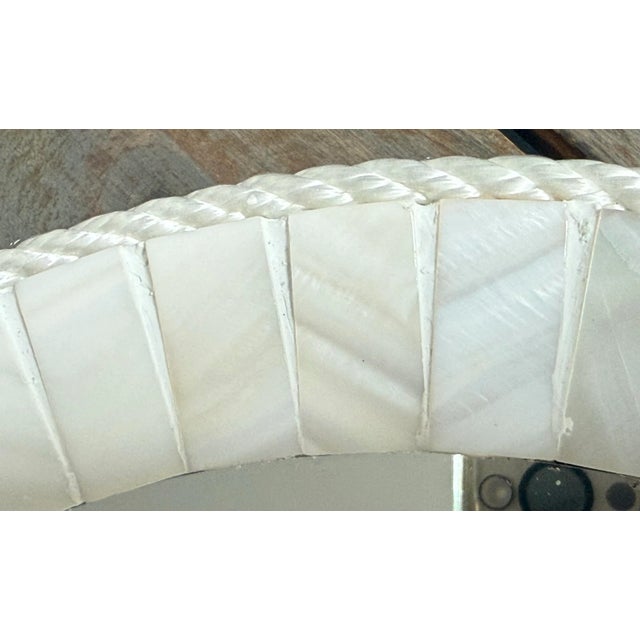 Off-white White Oyster Shell Inlay Round Mirror, as in Bone Mirror; For Wall or TableTop, Handmade For Sale - Image 8 of 12