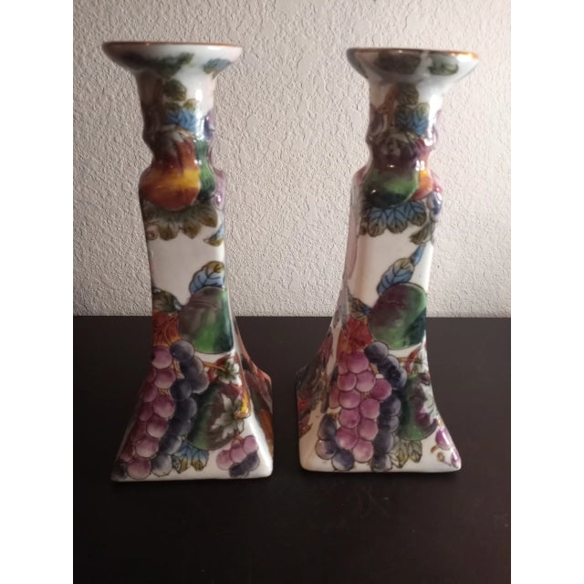 1980s 1980s Porcelain Hand Painted Floral Candle Holders - a Pair For Sale - Image 5 of 5