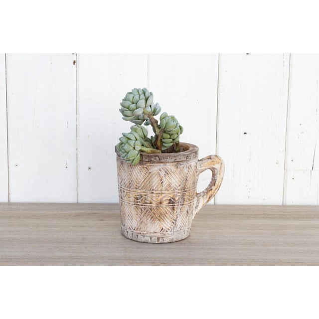 Antique White Rustic Carved Wooden Pot-Cawa For Sale - Image 8 of 9