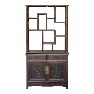 Brown Oriental Two Sided Display Curio Cabinet Room Divider B For Sale