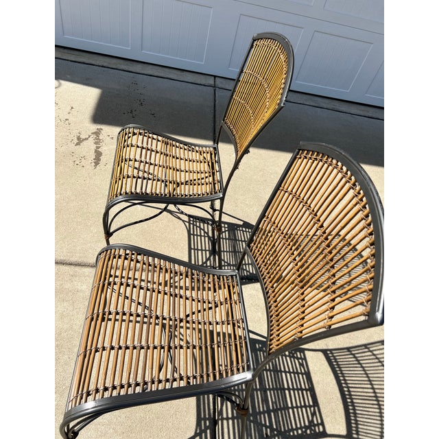 Mid-Century Modern Vintage Mid-Century Modern Painted Grey Wrought Iron and Bamboo Seat & Back Side Chairs- a Pair For Sale - Image 3 of 12