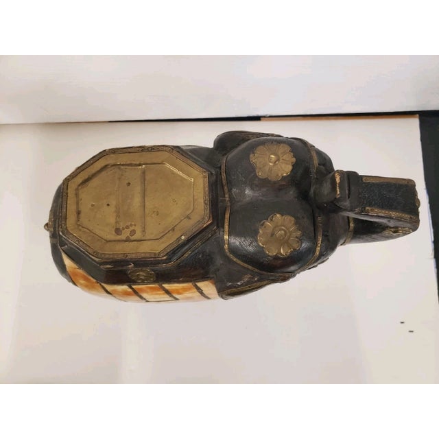 Wood Indian Traditional Wedding Style Wood Elephant Statue With Brass & Bone Accents (1960s/1970s) For Sale - Image 7 of 9