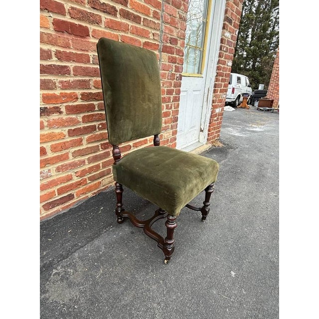 Wood Antique Renaissance Style Velvet Upholstered Side Chair For Sale - Image 7 of 17