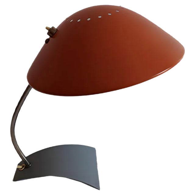 Vintage Gray Metal Base and Orange Shade Table Lamp, 1950s For Sale