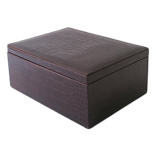 Leather Jewelry Box Crocodile Style, Ralph Lauren Style, Circa 1990s For Sale