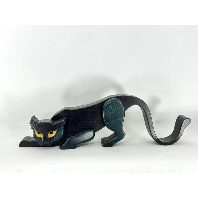 Vintage Italian Black Panther Sculpture in Thick Wood, Italy, 1980s For Sale - Image 13 of 13