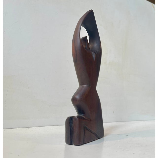 Vintage Abstract Teak Sculpture of Praying Woman, 1970s For Sale - Image 4 of 7