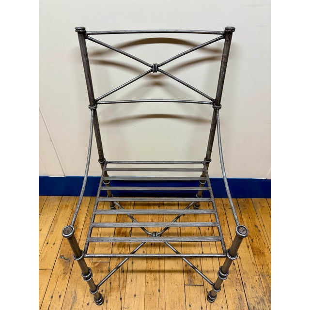 Giacometti Inspired Vintage Neoclassical Wrought Heavy Iron Dining Chairs - Set of 6 For Sale - Image 10 of 16