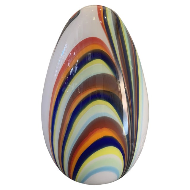 White Egg Lamp in Murano Style Glass with Multicolored Reeds from Simoeng For Sale