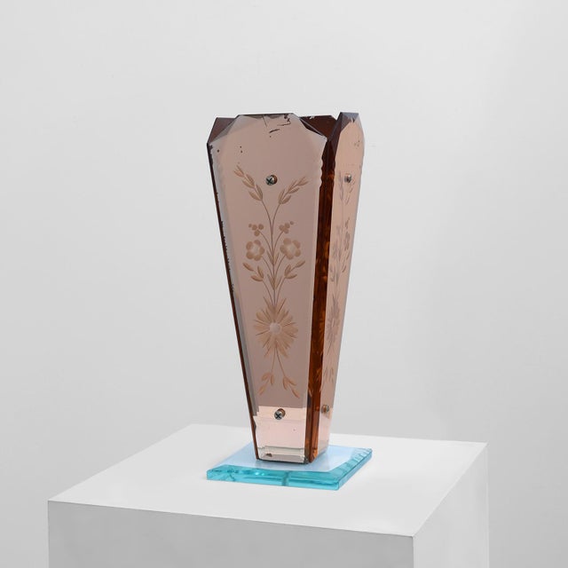 Art Deco Vase in Glass, Mirrored Glass and Wood, France, 1920s For Sale - Image 11 of 11