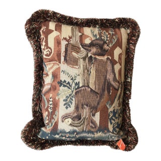 1990s Recreated 15th Century Hand Woven Wool Tapestry Pillow- Bear Left-Facing For Sale
