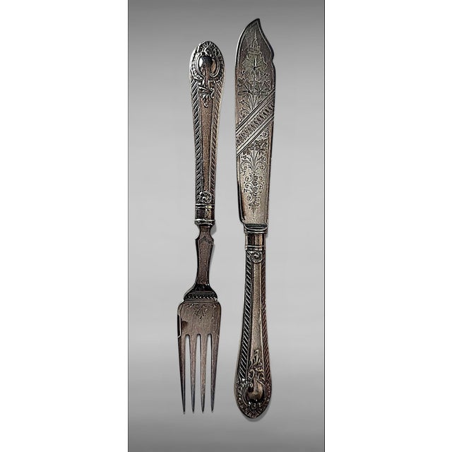 Late 19th Century Victorian English Wooden Box With a Complete Silver-Plated Flatware - 48 pcs For Sale - Image 12 of 18