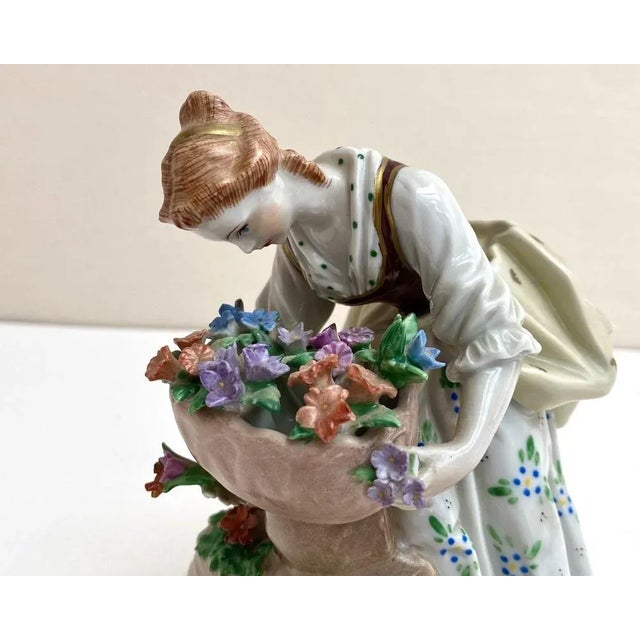 Vintage Ornate Lady with Flowers Figurine, Dresden, Germany For Sale - Image 5 of 9