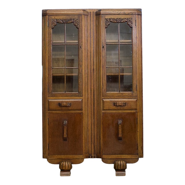 Art Deco Display Cabinet in Glazed Oak, 1930s For Sale
