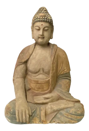 Large Chinese Rustic Wood Sitting Meditation Buddha Statue