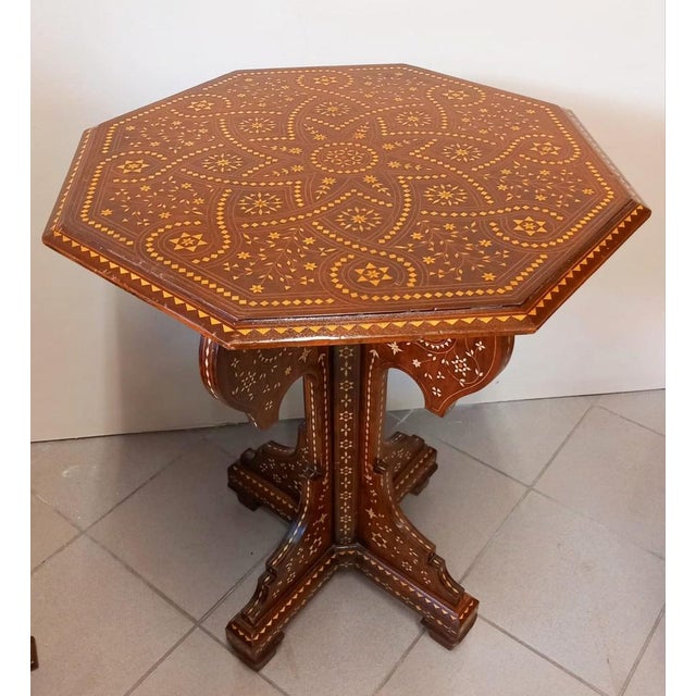 Indian Octagonal Inlaid Coffee Table with Two Seats, Set of 3 For Sale - Image 12 of 16
