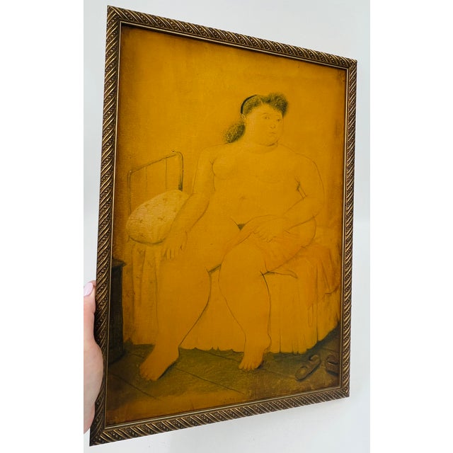 Figurative Vintage Framed Seated Nude Oil Painting in the Manner of Fernando Botero For Sale - Image 3 of 17