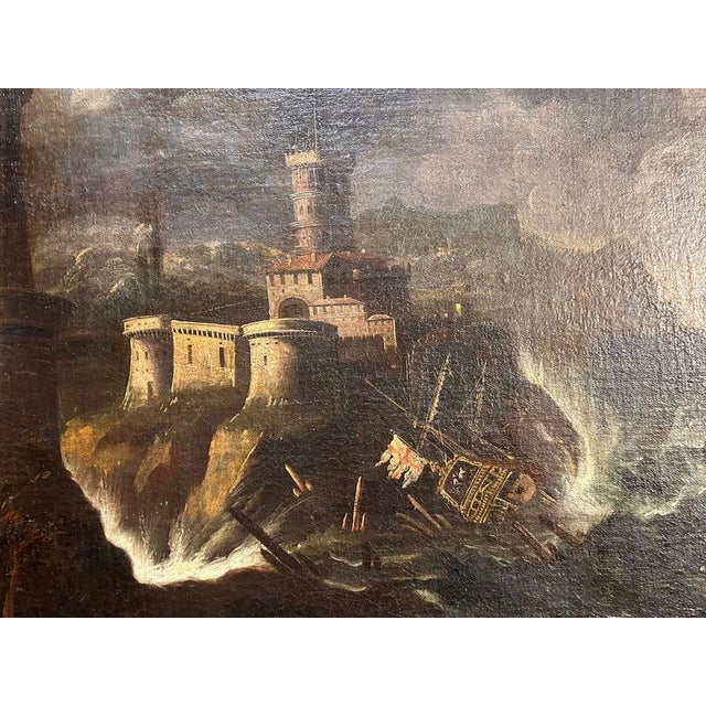 Textile After Monsù Montagna, Stormy Sea, Oil on Canvas, Framed For Sale - Image 7 of 9