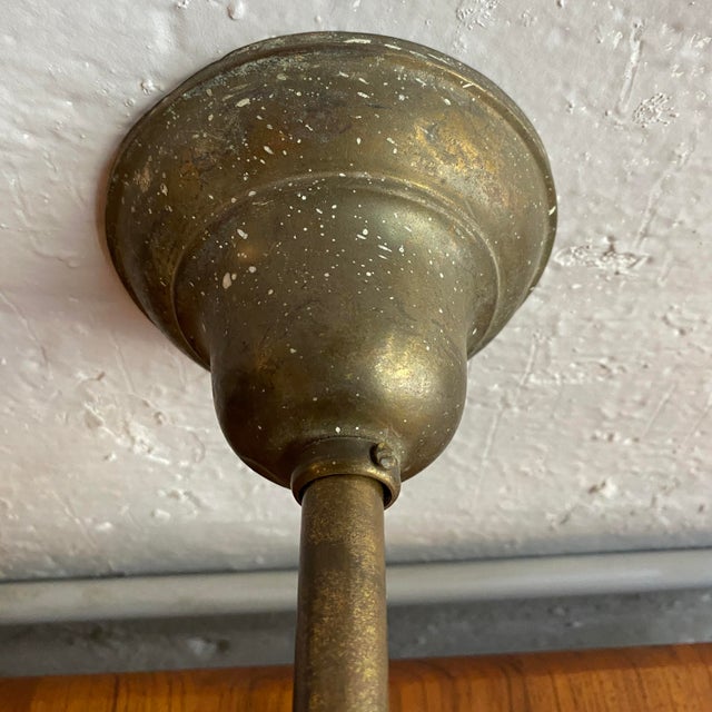 Antique Industrial Brass Wall Sconce With Frosted Ruffle Shade For Sale - Image 11 of 11