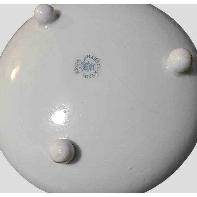 Vintage Nippon Hand-Painted Apple Blossom Motif Footed Nut Bowls Set- 7 Pieces For Sale - Image 4 of 12