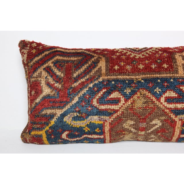 Early 20th Century Antique Tribal Turkish Blue Tones Sofa Rug Pillow Cover -14'' X 31'' For Sale - Image 5 of 8