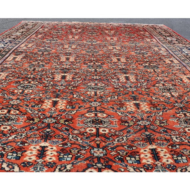 Antique Sultanabad Rug With Rich Red Field, Allover Design and Navy Blue Border 7'2 X 12'2 For Sale - Image 9 of 15