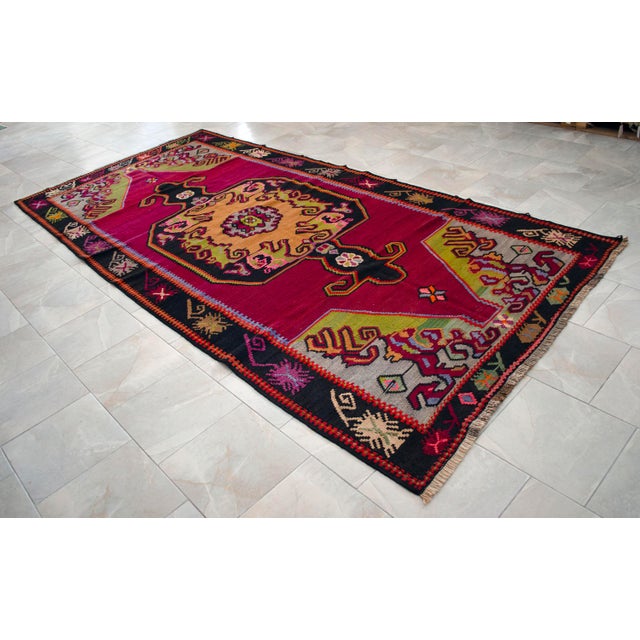 Textile Vintage Turkish Rug Kilim Handwoven Large Runner Tribal Medallion - 6′2″ X 13′3″ For Sale - Image 7 of 14