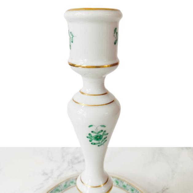 Chinese Bouquet Apponyi Green Candlestick in Porcelain from Herend For Sale - Image 9 of 13