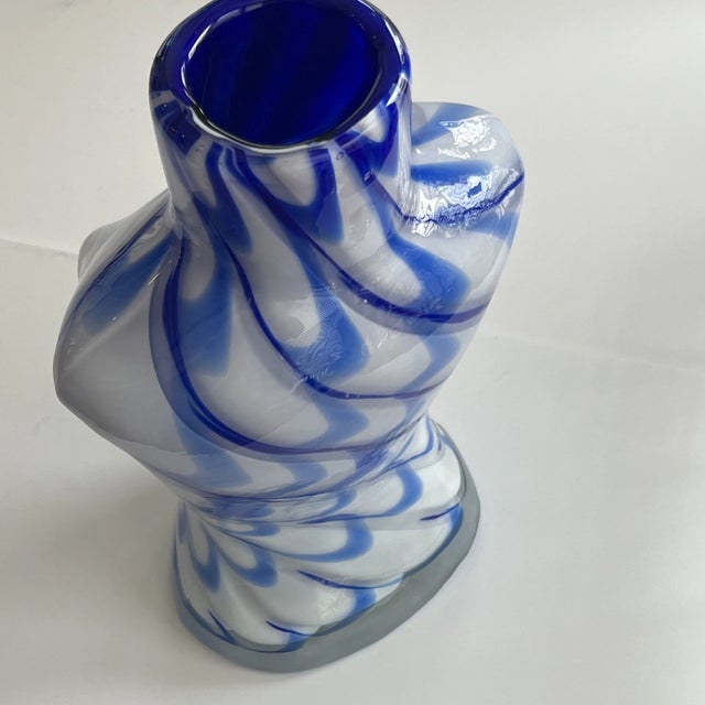 1990s Vintage Murano Style Italian Art Glass Striped Woman Bust Vase For Sale - Image 5 of 8
