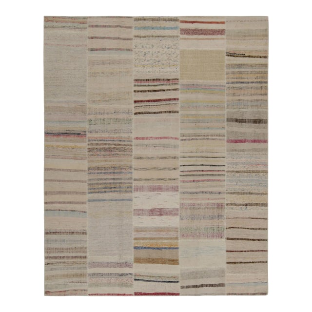 Rug & Kilim’s Patchwork Kilim Rug in Polychromatic Stripes For Sale