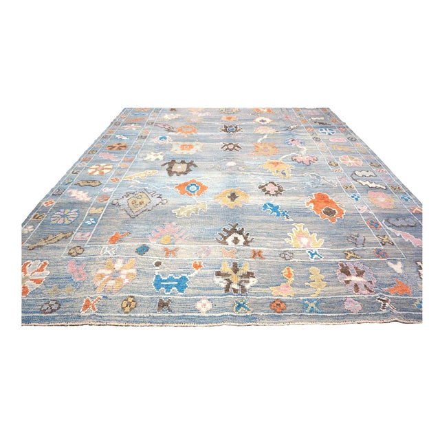 Early 21st Century 21st Century Turkish Oushak 9x12 Gray, Orange & Slate Blue Handmade Area Rug #a.c 201 For Sale - Image 5 of 14