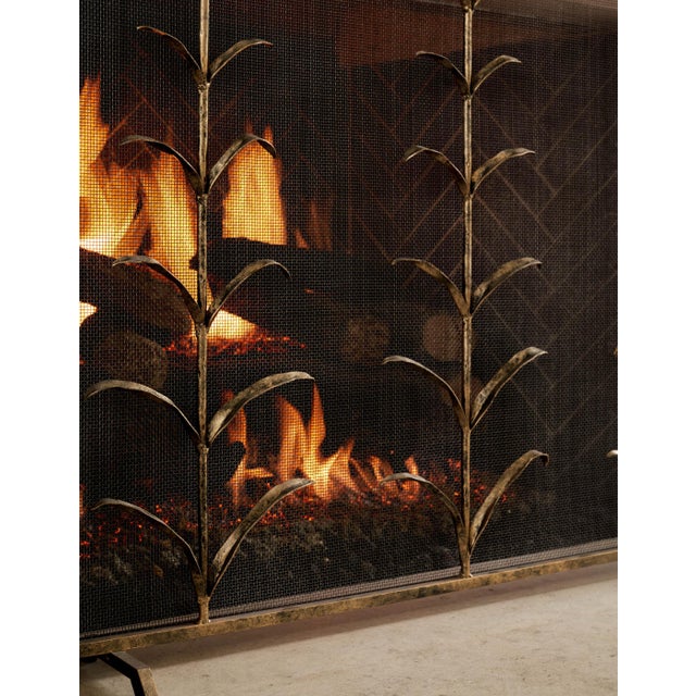 Black Gold Rubbed Black Lily Stems Fireplace Screen For Sale - Image 8 of 12