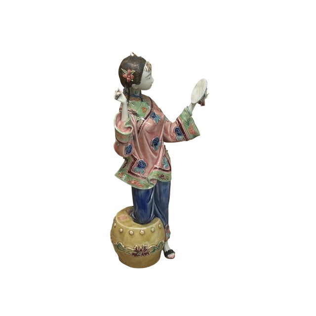 Chinese Porcelain Qing Style Dressing Holding Mirror Lady Figure For Sale - Image 4 of 8