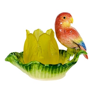 Vintage Fitz & Floyd, Tropical Jungle, Love Birds, Parrots, Tea Candle Holder For Sale