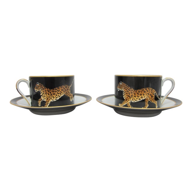 Lynn Chase Leopard Cat Design Jaguar Jungle Porcelain 24k Gold Coffee Mug Cup For Sale