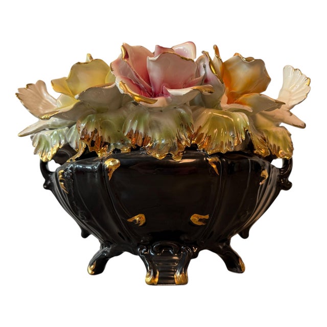 Black Vintage Italian Capodimonte Porcelain Floral Centerpiece With Doves For Sale - Image 8 of 10