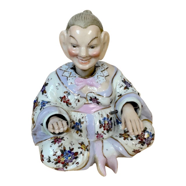 19th C. Sitzendorf Meissen Style Seated Chinoiserie Nodder, Moving Head & Hands For Sale
