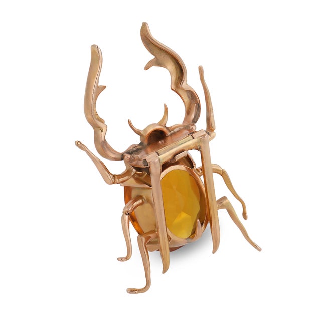 Late 19th Century Victorian 4.40 Carat Citrine 18k Yellow Gold Stag Beetle Brooch For Sale In Los Angeles - Image 6 of 6
