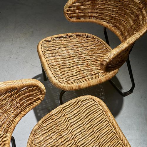 1960s Rattan Lounge Chairs with Black Tubular Steel Frames by Gebroeders Jonkers for Dirk van Sliedregt, Netherlands, 1960s, Set of 2 For Sale - Image 5 of 8