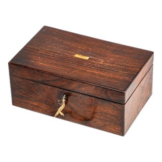 Delightful Antique Wood Jewelry Box With Key 19th Century Home Decor For Sale